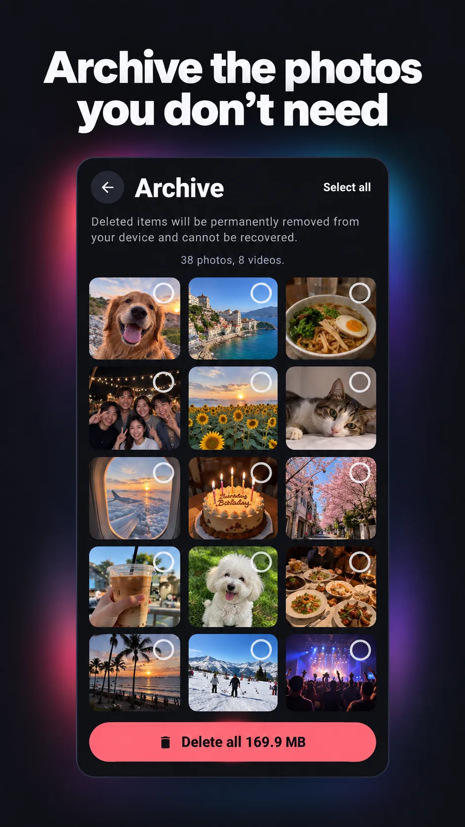 Picit archive screen showing photos ready for review